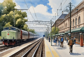 Fototapeta na wymiar Retro Train Station Artwork