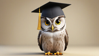 Little owl with graduation hat for education cartoon animation, AI Generated