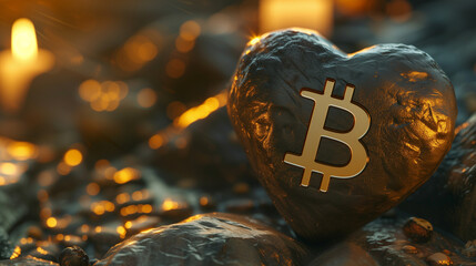 Heart Shaped Rock With Bitcoin Engraving