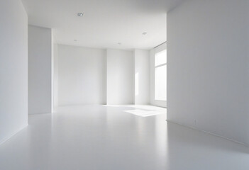 Minimalist, blank space with white walls and floors, simple backdrop