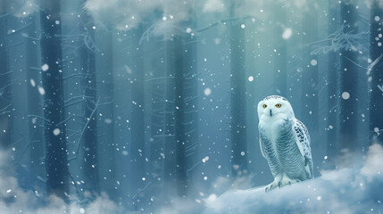 Obraz premium Snowy Owl Perched on Snow-Covered Tree Branch