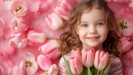 Cherished Moments: Girl with Pink Tulips


