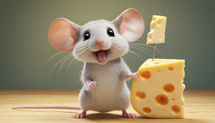 Whimsical Mouse and Cheese Animated Cartoon