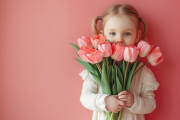 Cherished Moments: Girl with Pink Tulips

