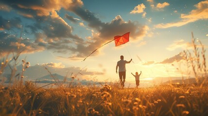 Family Fun: Kite Flying on a Meadow

 - obrazy, fototapety, plakaty