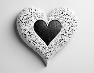 Monochrome heart emblem with halftone design on white backdrop