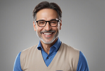 Stylish Businessman with Glasses and a Bright Smile - obrazy, fototapety, plakaty