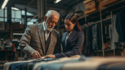 Older Man and Young Girl Examining Clothing