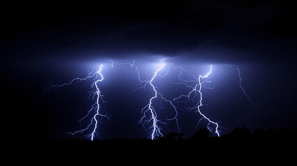 Naklejka na ściany i meble Group of Lightning Strikes in Night Sky