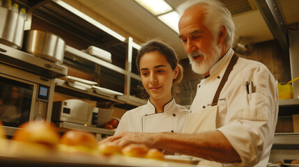 Chefs in Commercial Kitchen Preparing Food