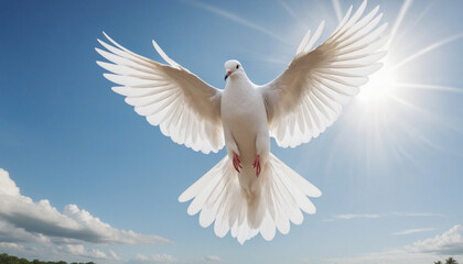 In English, an alternative title for  Dove flying over earth  could be  Dove soaring above the world .