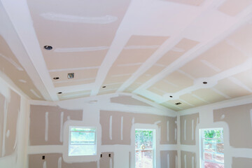 Newly constructed house after plastering drywalling was ready for painting