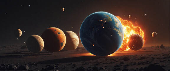 Scorched planet collection on transparent background - Created digitally