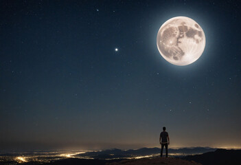 Gazing at the full moon under the stars