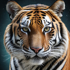 Distorted Tiger Portrait with Galaxies