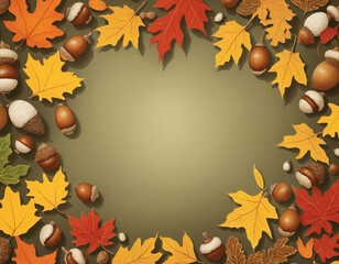 Naklejka na ściany i meble Greeting cards with autumn leaves, acorns