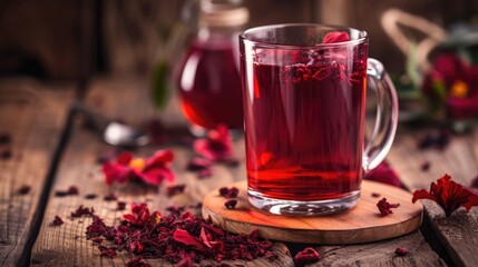 Mexican hibiscus tea in a glass - obrazy, fototapety, plakaty
