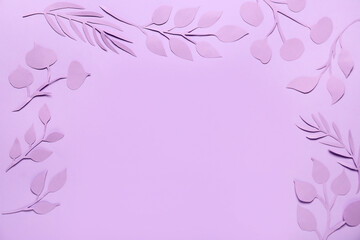 Fototapeta na wymiar Frame made of paper leaves on purple background