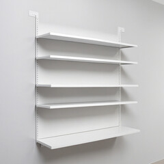 Blank white shelf mounted on wall