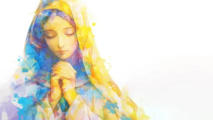 Fotobehang Painting of virgin mary on white background © d-AI-n