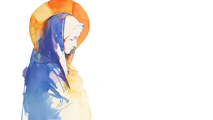 Virgin mary isolated on white background watercolor style