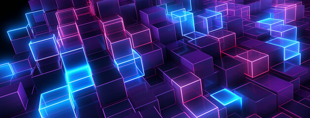 Violet Hues in Neon Cube Matrix