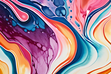 Closeup of abstract watercolor paint background texture with liquid fluid marbled paper texture banner texture. Generative AI (생성형 AI)