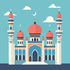 flat illustration of a mosque with vibrant color