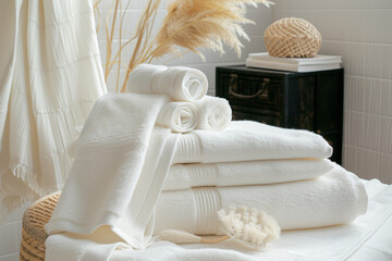 Stack of white clean spa towels 