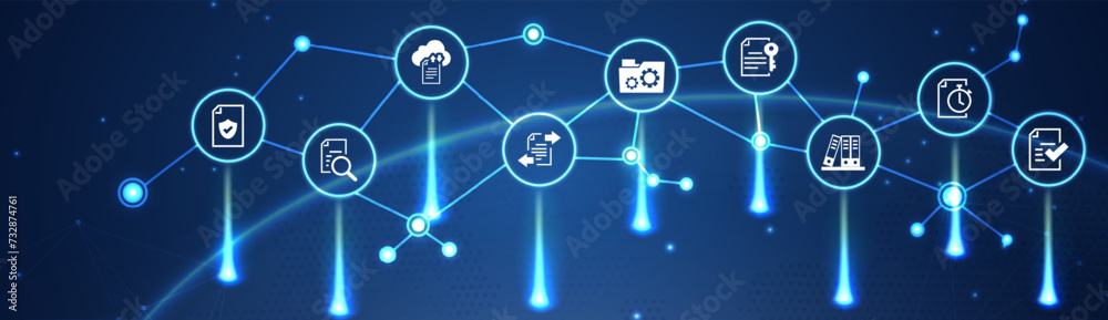 Wall mural document management vector illustration. blue concept with no people related to digital file storage