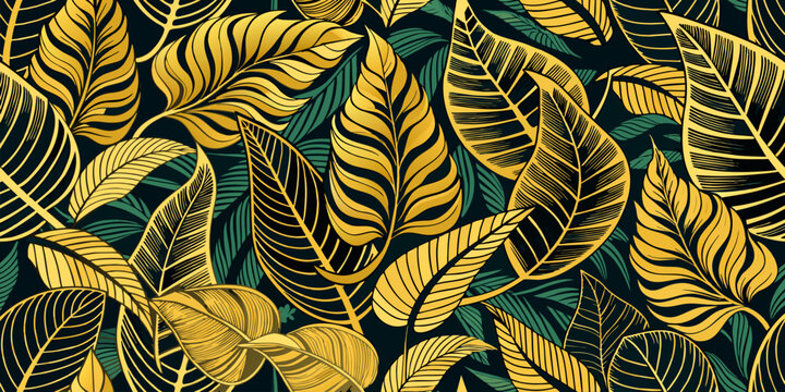 A vector illustration of tropical leaves pattern flowing lively © ahmta