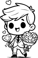 A passionate boyfriend with a Valentine's Day's flower in your hand, in cartoon style