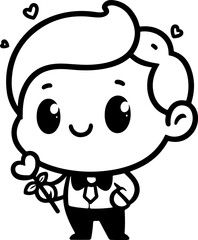 A passionate boyfriend with a Valentine's Day's flower in your hand, in cartoon style