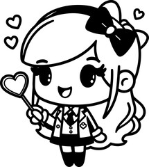 A passionate girlfriend with a Valentine's Day gift in your hand, in cartoon style