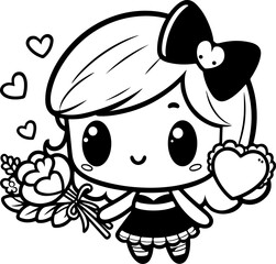 A passionate girlfriend with a Valentine's Day gift in your hand, in cartoon style