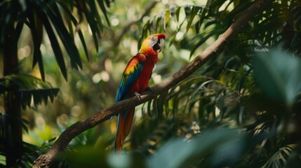 Vibrant Tropical Bird Perched on Tree Branch AI Generated.