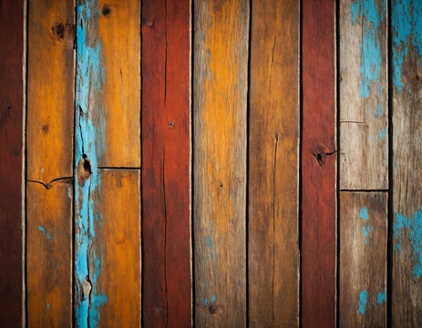 Countryside nostalgia - vertical array of colorful wooden boards.