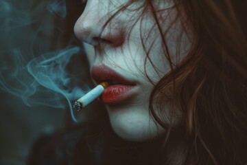 Fototapeta premium Close-up of female lips with a cigarette