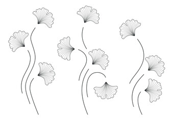 Ginkgo biloba leaves and plants set isolated on white background. Beautiful ginkgo branches for cozy interior design, card, poster, logotype or other using. Vector illustration. Not AI created.