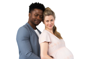 Portrait of a couple expecting baby, smiling posing together. Pregnancy concept, isolated on transparent background