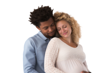 Happy family couple expecting baby, pregnancy concept, isolated on transparent background