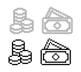 Fototapeta premium pixel art money icon set