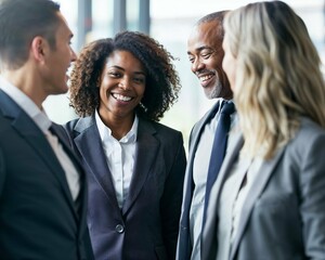 A diverse group of Black, White, Hispanic, and mixed individuals collaborate in a business meeting. Ideal for themes of workplace diversity, teamwork, and professional success.