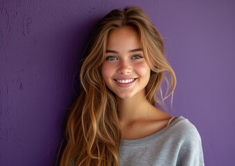 Fototapeta premium caucasian girl with colorful sweatshirt in professional colorful photo studio background