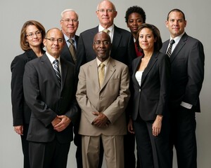 A diverse group of Black, White, Hispanic, and mixed individuals collaborate in a business meeting. Ideal for themes of workplace diversity, teamwork, and professional success.