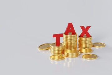 3D illustration Stack of Golden Coins with TAX letter 