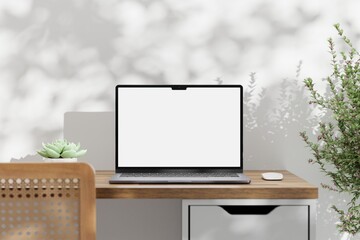 3D illustration Blank Screen Laptop Computer on wood table