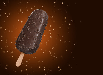 3D illustration Chocolate ice cream on brown background