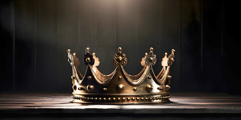 Gold Crown on a Wooden Table in the Sunlight