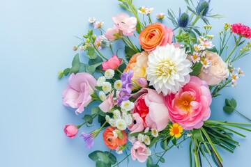 Obraz na płótnie Canvas Assorted flower bouquet on blue background